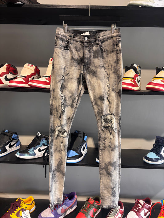 amiri distressed bleached skinny jeans