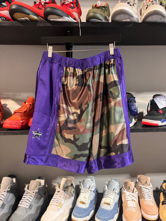 supreme purple and camo basketball shorts