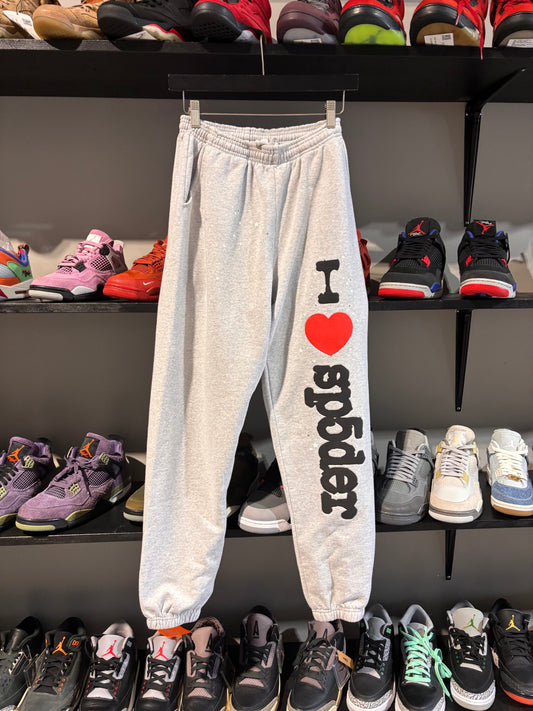 grey I love sp5der sweatpants