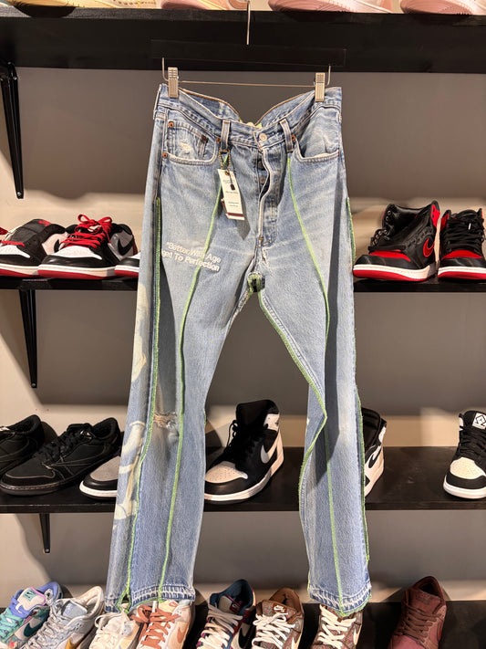 better with age lime green stitching jeans