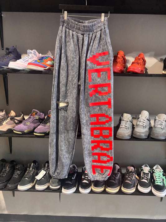 vertabrae grey red distressed sweats