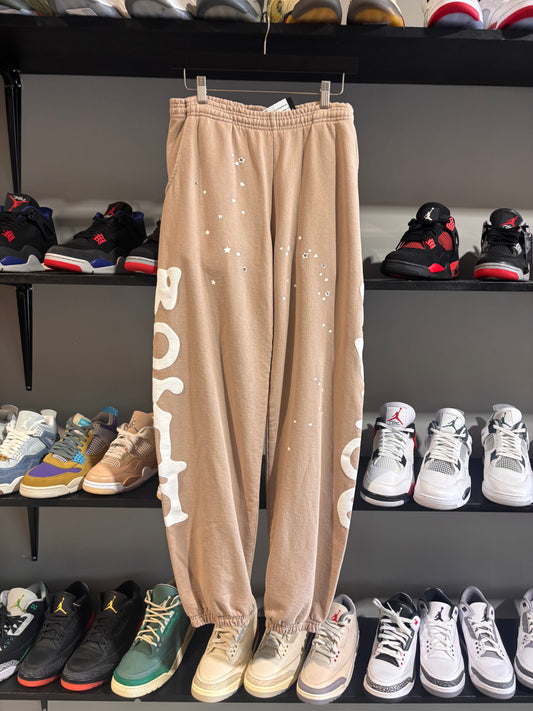 khaki and white sp5der worldwide sweats