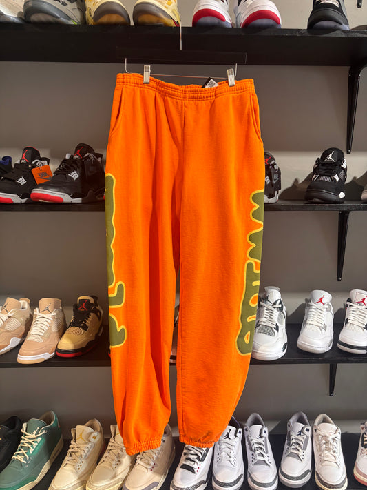sp5der orange and army green sweatpants