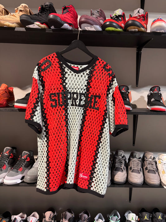 supreme crochet football jersey red grey black