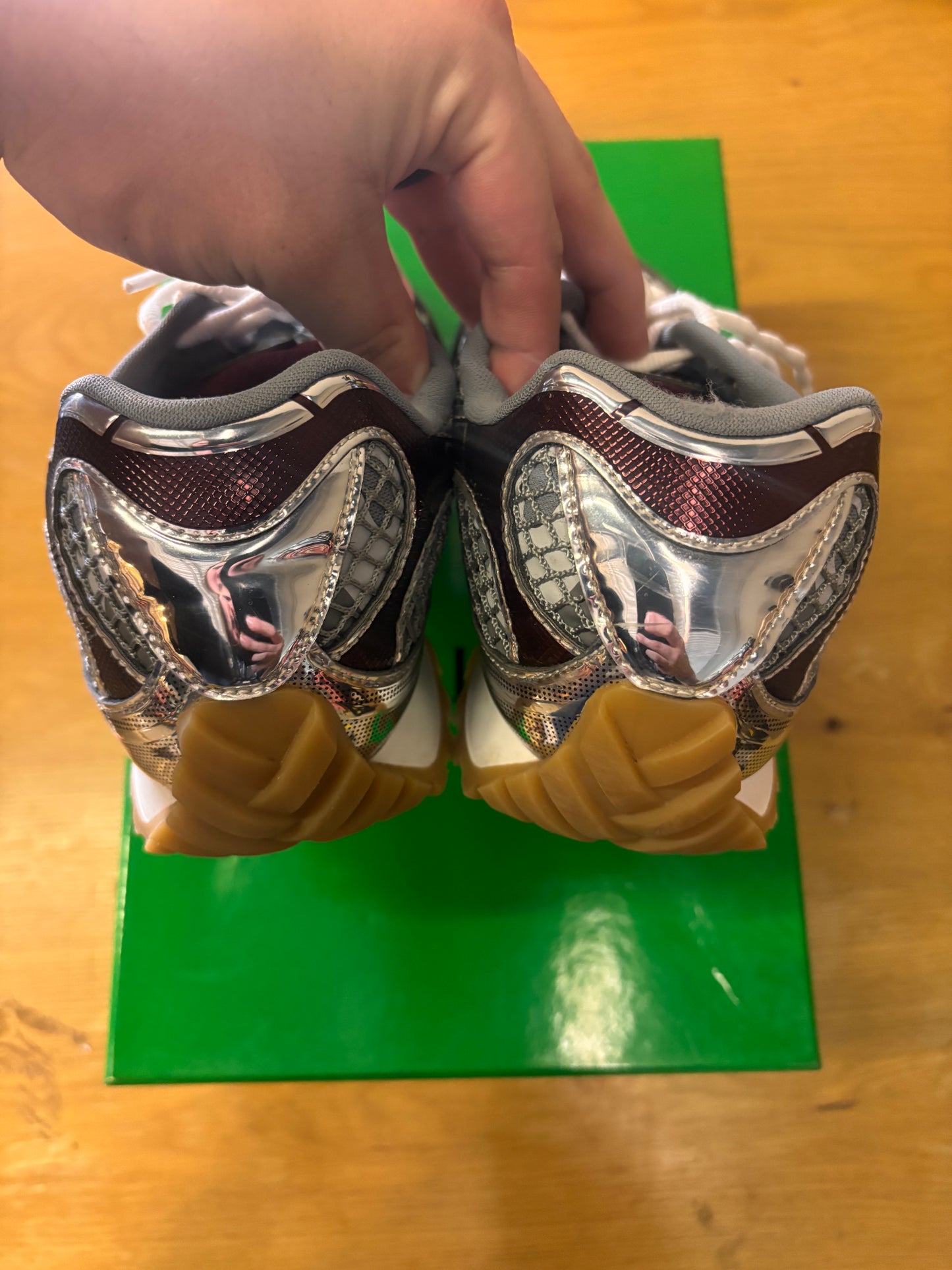 burgundy and silver bottega orbit sneakers used