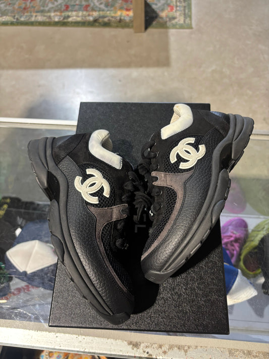Chanel Trainer Sneakers Black/White Used Sz 4 - Pre-Owned