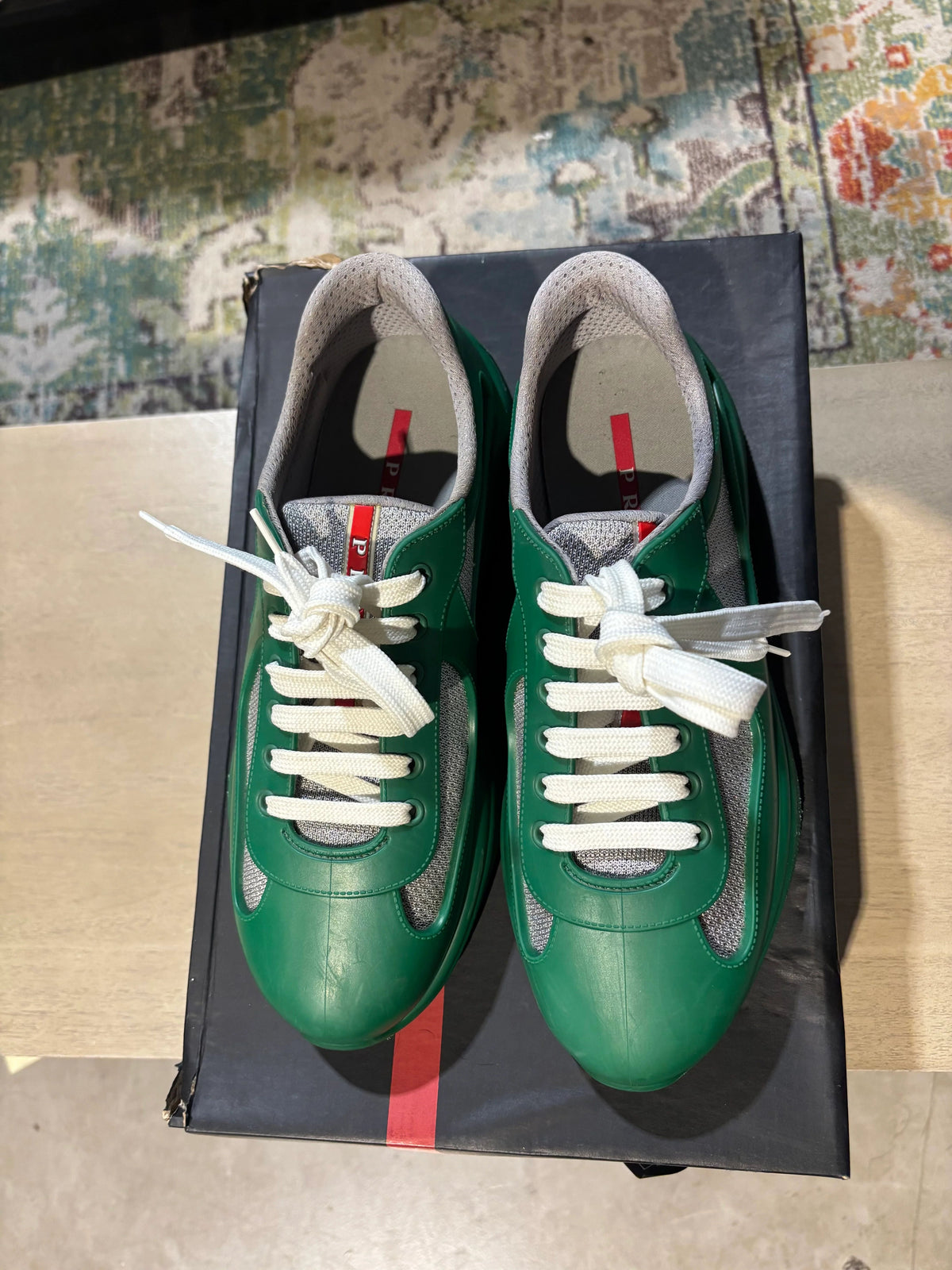 Prada Americas Cup Green Silver Used Sz 8 - Pre-Owned
