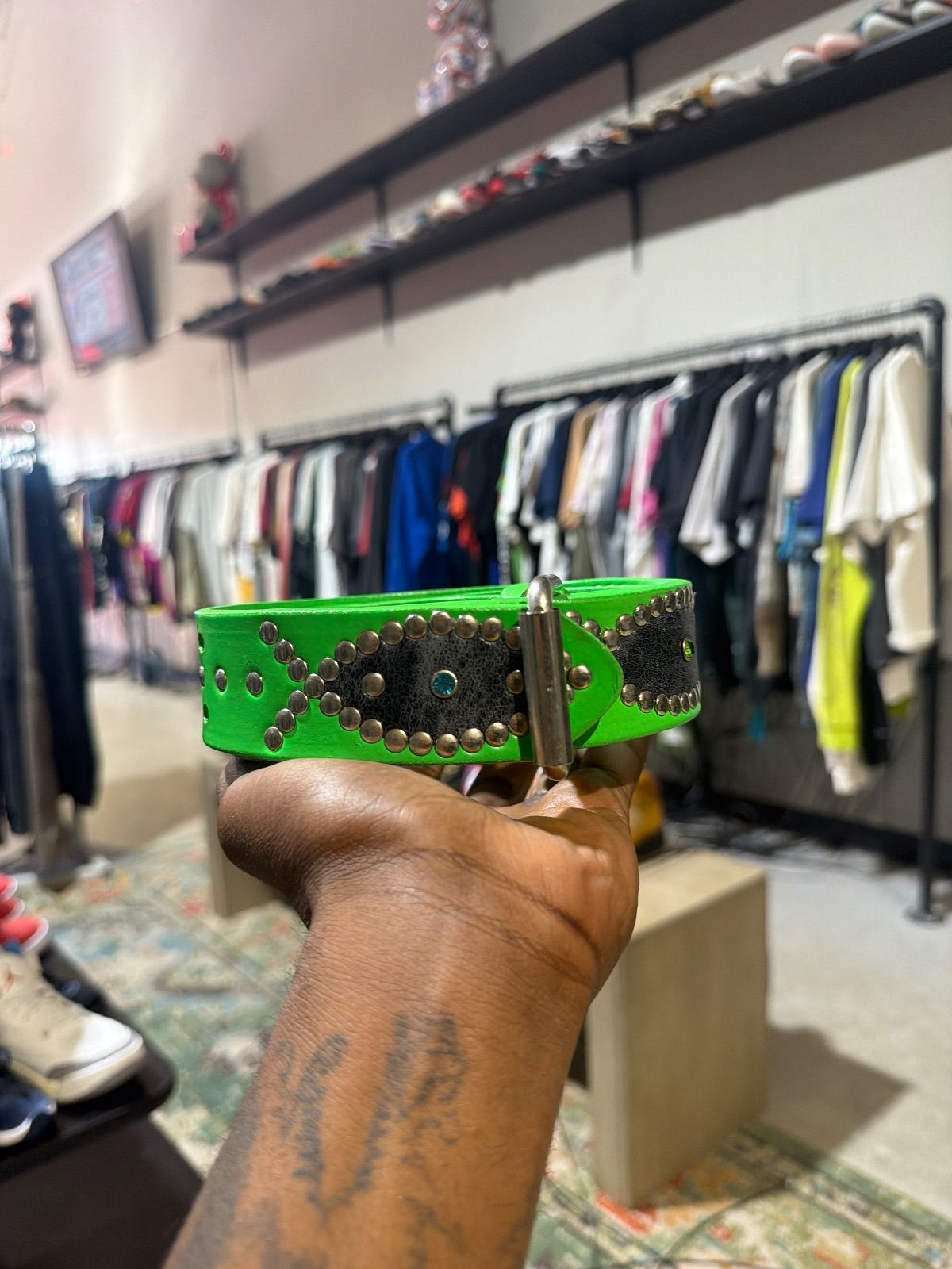 HOTW Green/Black Studded Belt