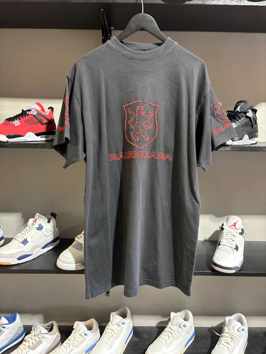 Balenciaga Lion Crest Red And Black Tee Sz L - Pre-Owned