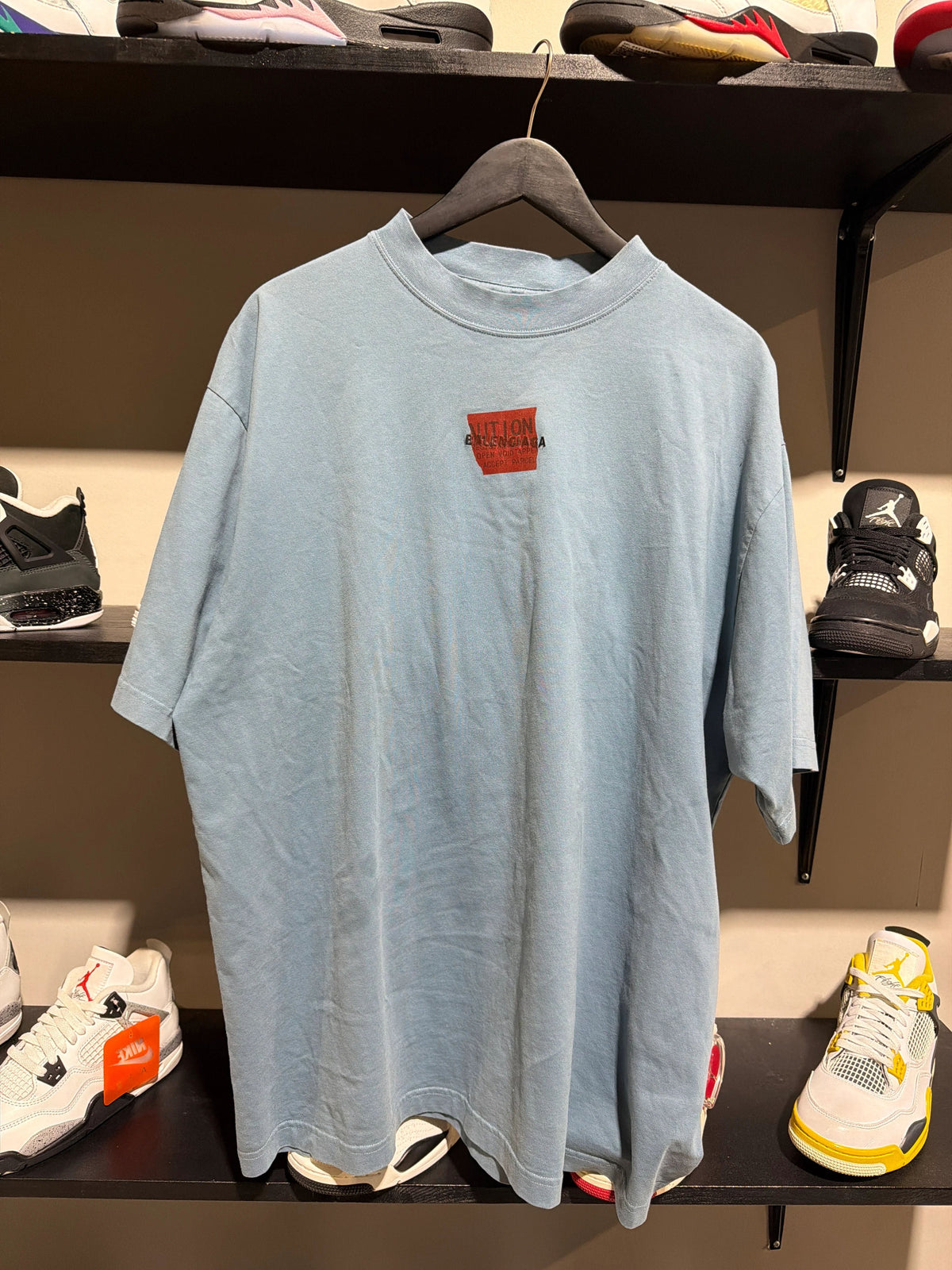 Balenciaga Red Caution Tape Blue Tee Sz L - Pre-Owned
