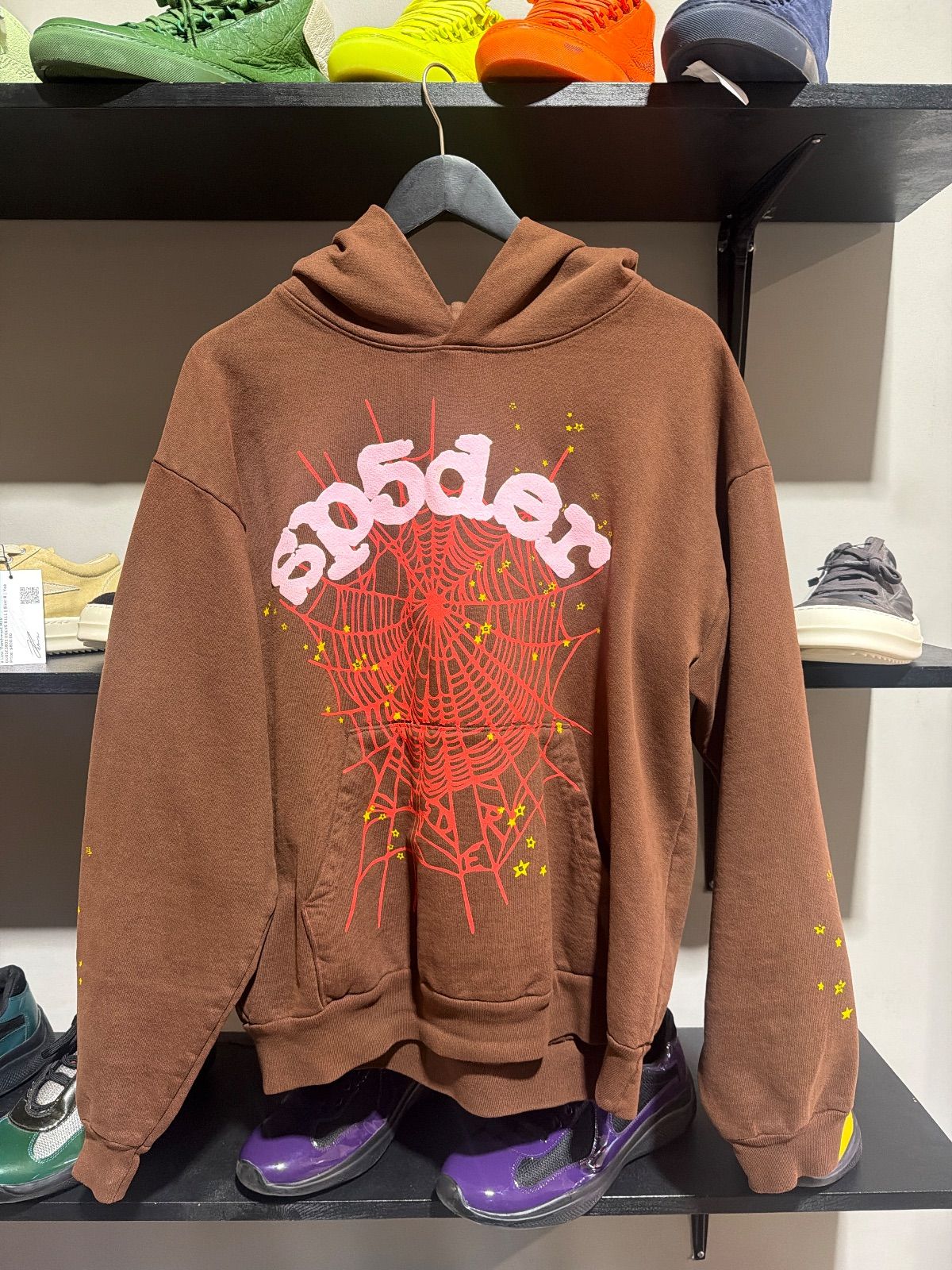 Sp5der Brown and Pink Hoodie