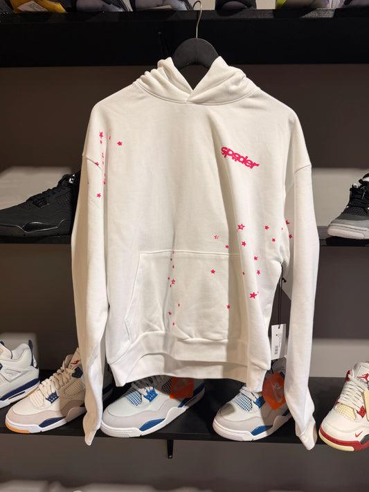Sp5der Fractured Logo White/Pink Hoodie