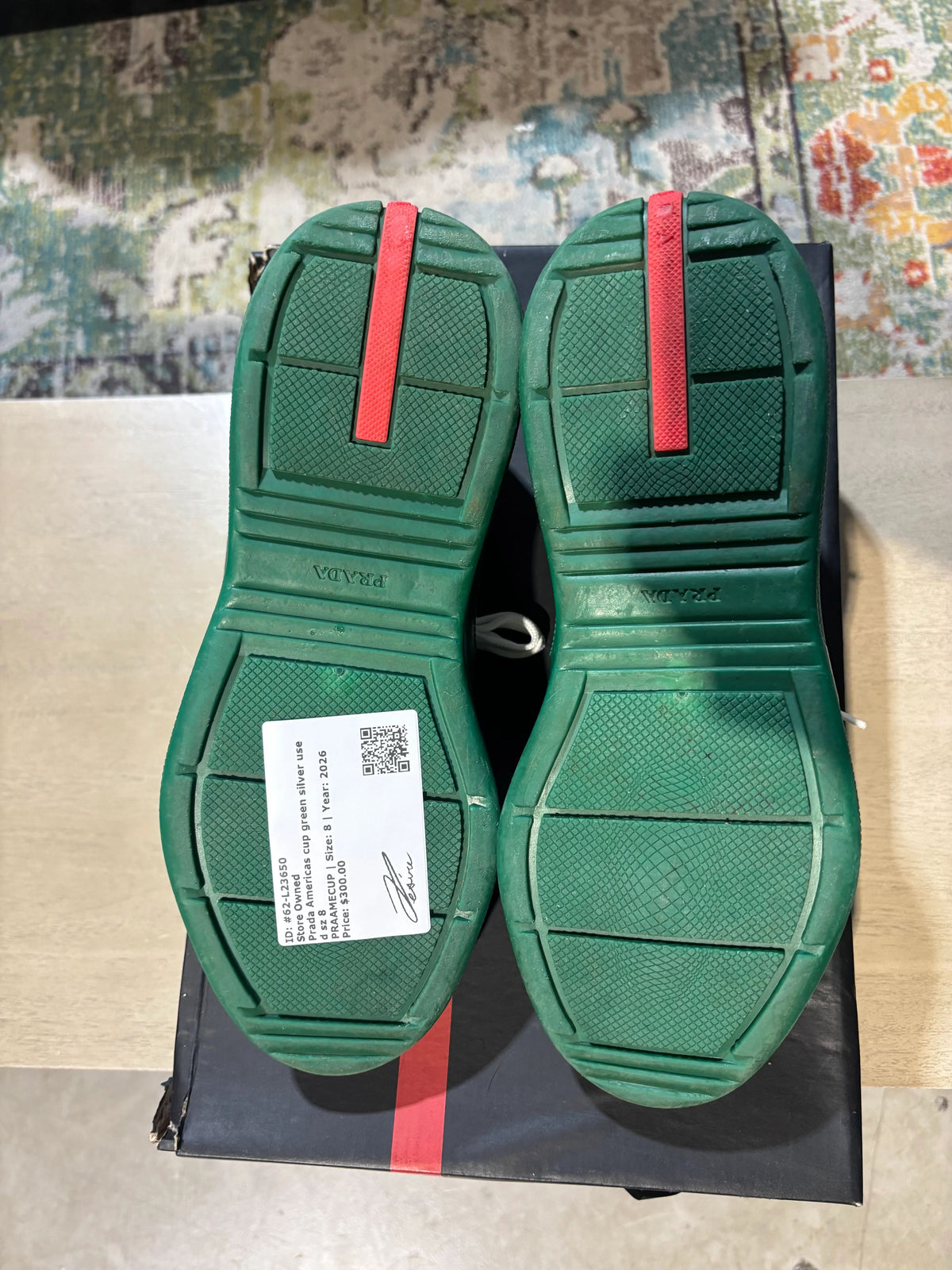 Prada Americas Cup Green Silver Used Sz 8 - Pre-Owned