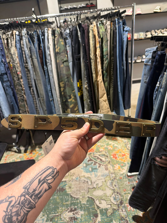 Sp5der Camo Leather Spellout Belt
