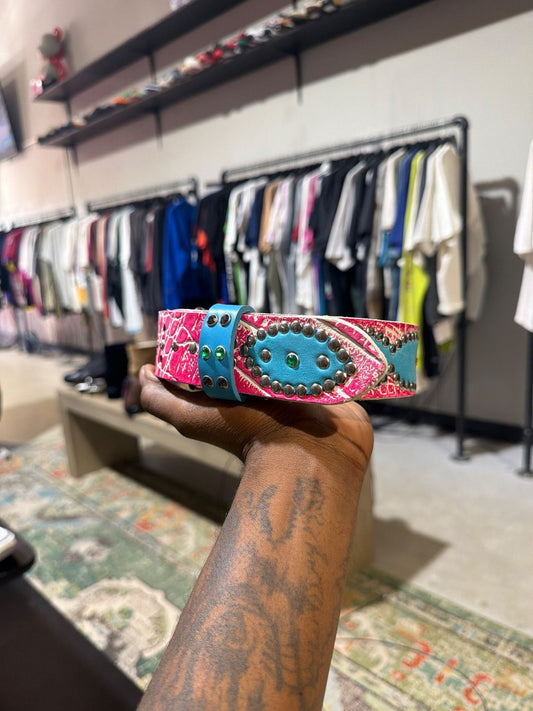 HOTW Pink Croc/Blue Studded Belt