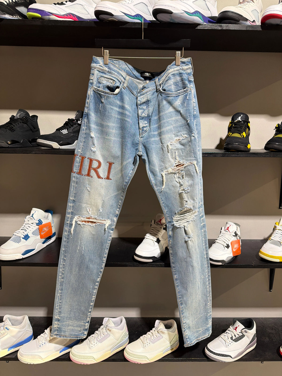 Amiri Mx1 Burnt Orange Spellout Jeans Sz 38 - Pre-Owned