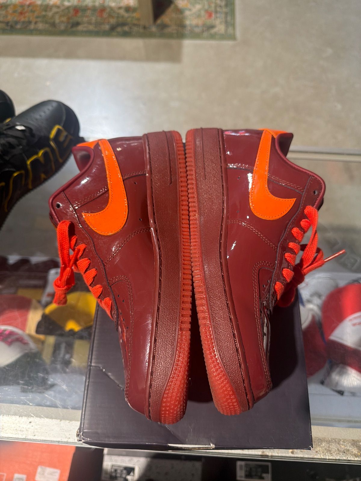 Nike Air Force 1 Low Patent Leather Dark Team Red Safety Orange - Pre-Owned
