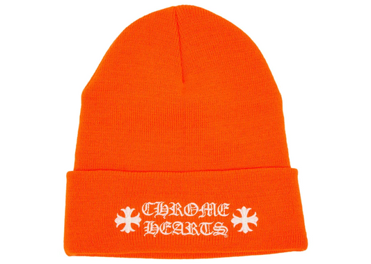 orange neon orange chrome beanie