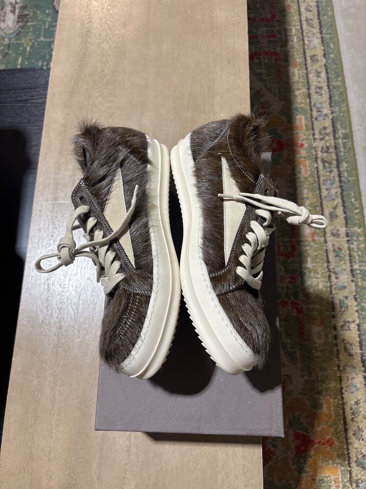Rick Owens Vintage Sneaks Unshaved Cow Leather Indigo Milk - Pre-Owned