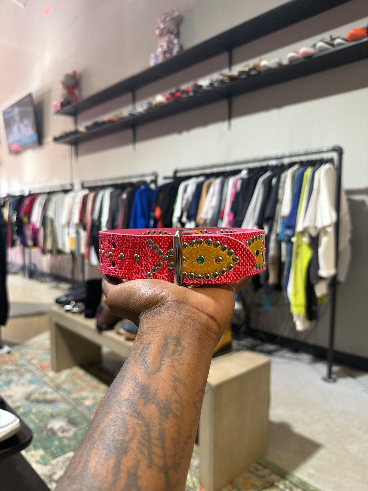 HOTW Pink Snake/Yellow Studded Belt