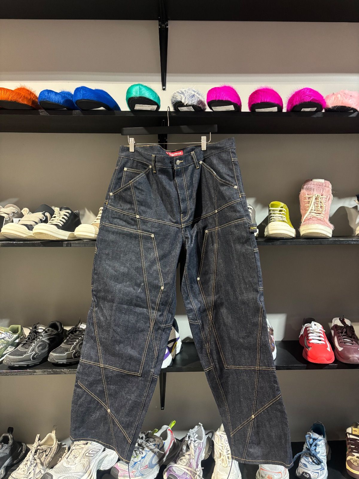 Supreme Raw Indigo Cross Stritching Jeans