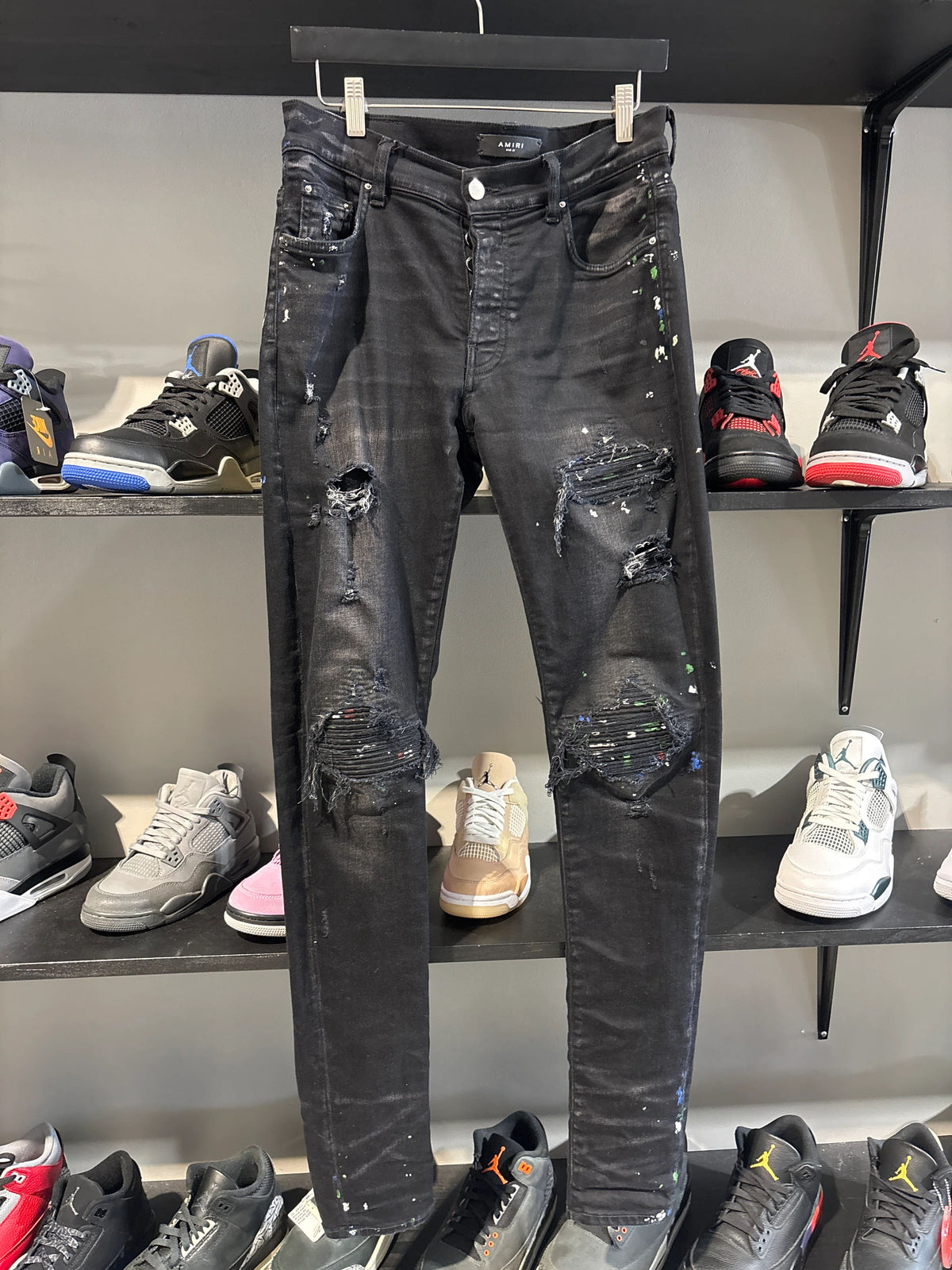Amiri Mx1 Black/Black Multi Color Paint Jeans - Pre-Owned