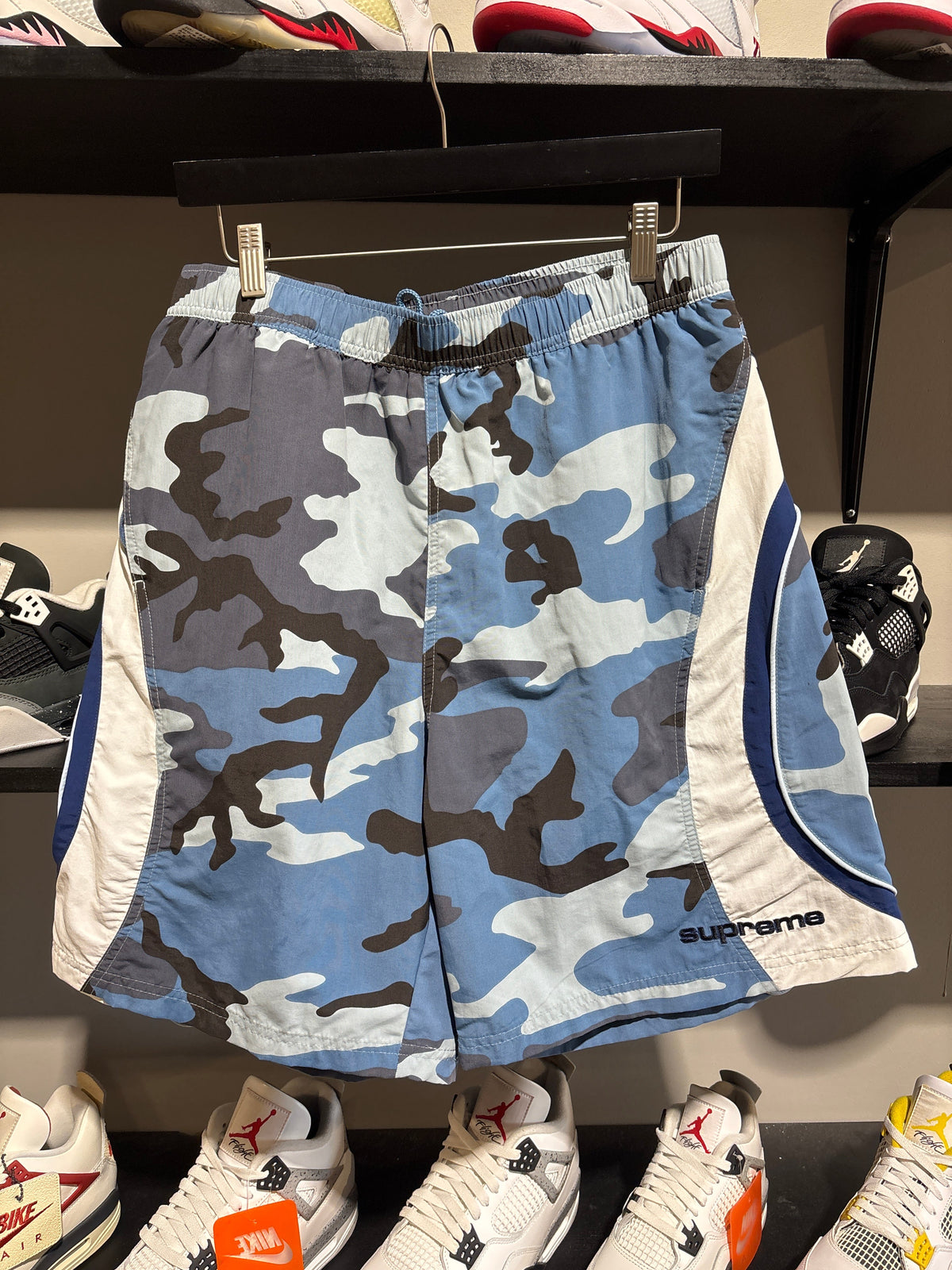 Supreme Blue Camo Paneled Nylon Shorts