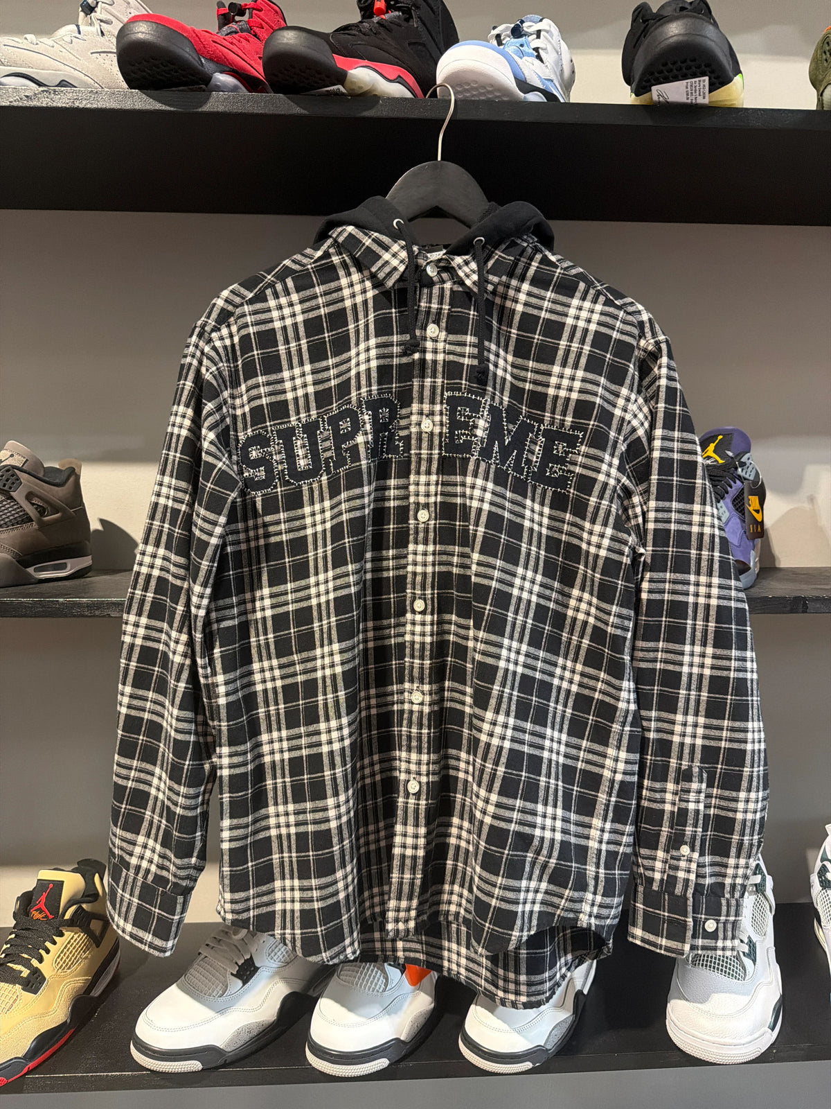 Supreme Black/Grey Hooded Flannel Shirt