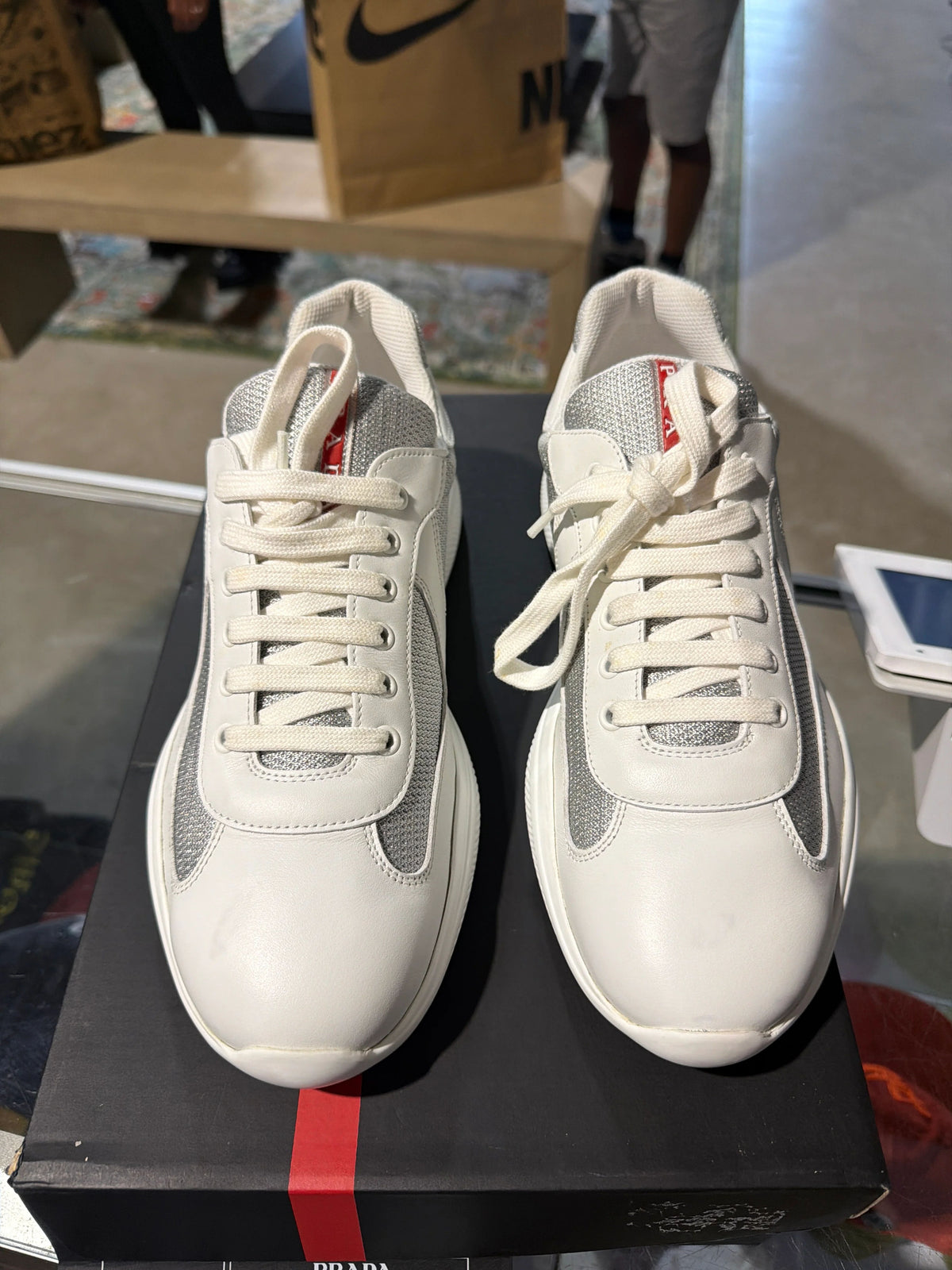 Prada Leather White Cup Used Sz 9 - Pre-Owned
