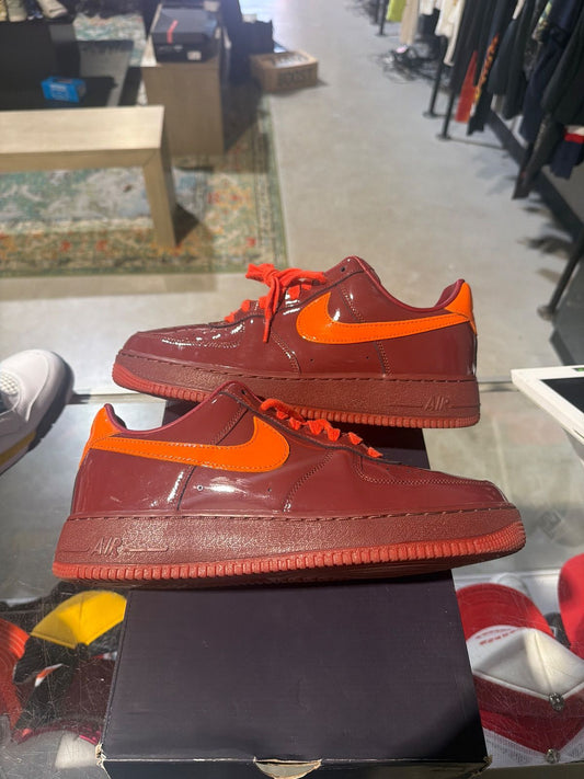 Nike Air Force 1 Low Patent Leather Dark Team Red Safety Orange - Pre-Owned