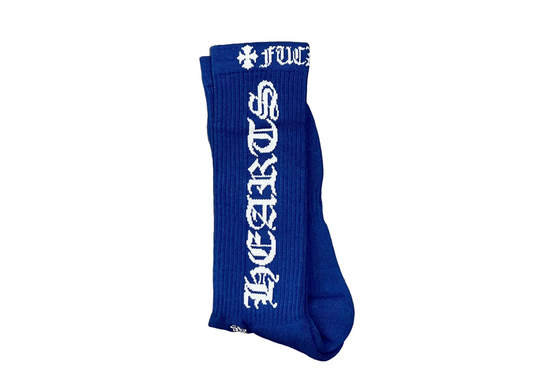 blue and white chrome hearts socks