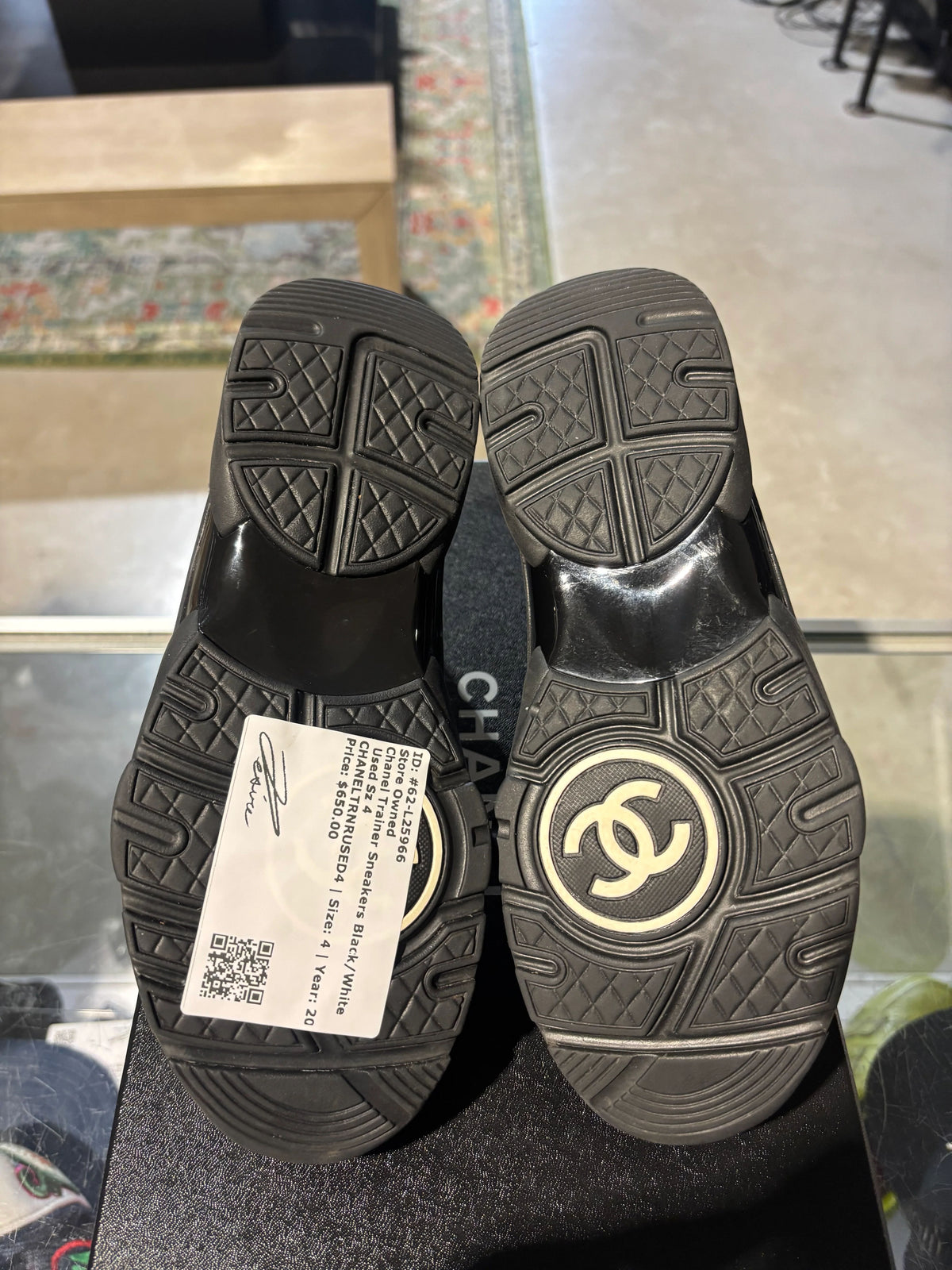Chanel Trainer Sneakers Black/White Used Sz 4 - Pre-Owned