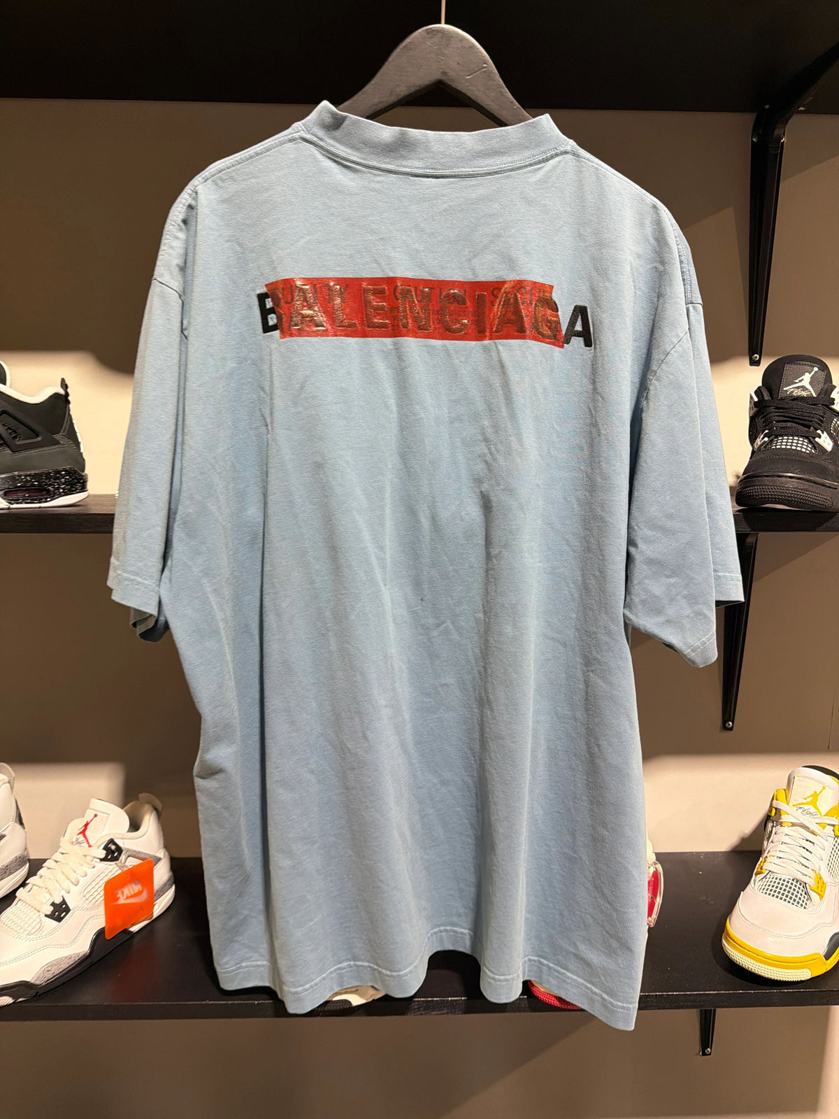 Balenciaga Red Caution Tape Blue Tee Sz L - Pre-Owned