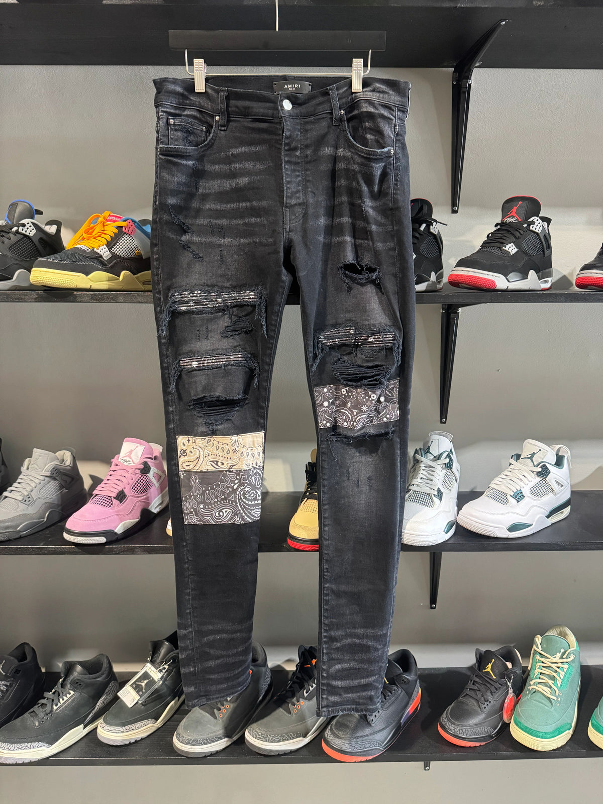 Amiri Black Paisley Patch Jeans - Pre-Owned