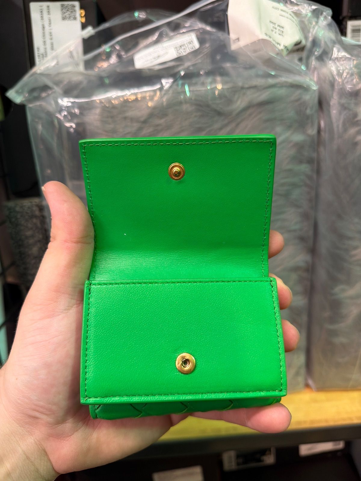 Bottega Venetta Green Woven Wallet