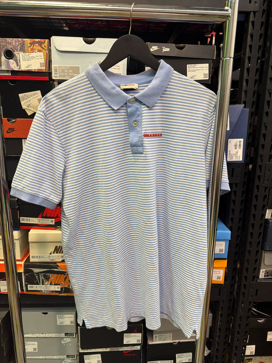 Prada Blue/White Striped Polo Sz L - Pre-Owned